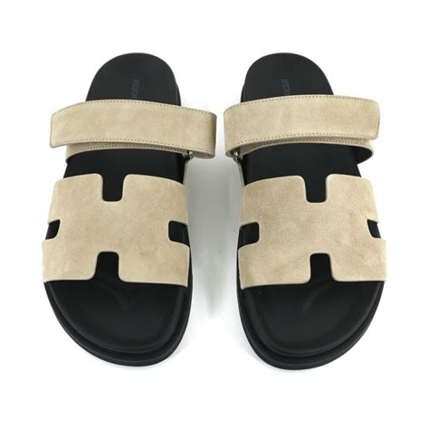 Hermes Beige Argile Chevre Velours Chypre Sandals .